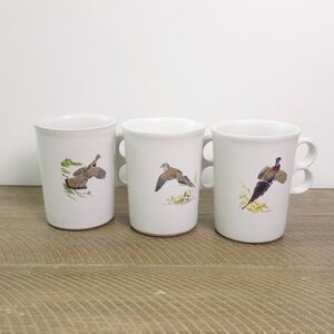 Set of 3 Vtg Bennington Potters Vermont Trigger Mug Birds Retired 4"